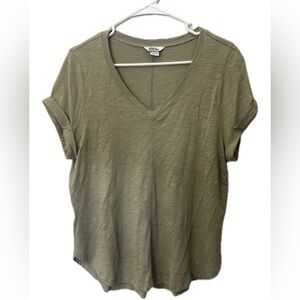 Eddie Bauer Olive Green V-Neck Slub Tee Women’s Medium Casual Basic Soft Top
